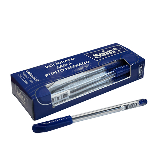 Bolígrafo SAIRA semi gel punto mediano 0.7 mm color azul caja con 12 piezas
