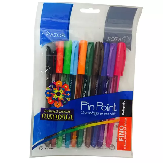 Bolígrafo fino Pin Point 0.7 mm coloressurtidos empaque con 10 pzas