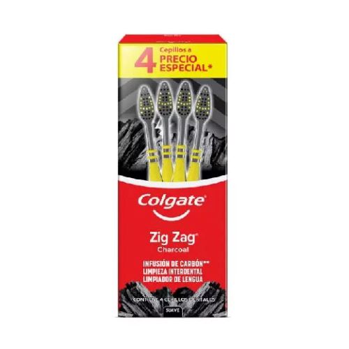 Cepillo dental Colgate zigzag charcoal 4 piezas