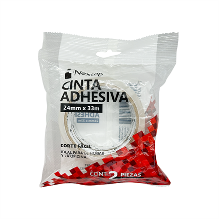 Cinta Adhesiva Nextep Corte Facil 24mm X 33mts Bolsa c/2 Piezas