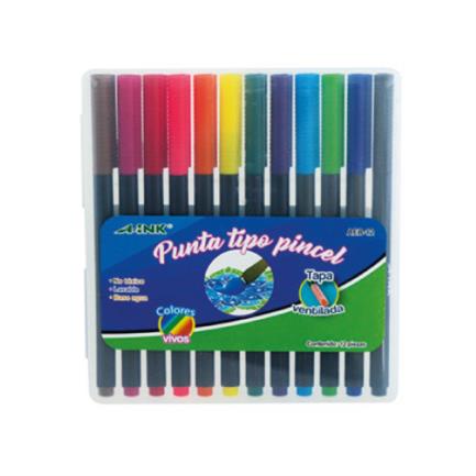Plumones Aink AEB-12 Punta Pincel Colores Surtidos C/12 Pzas