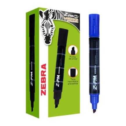 Marcador Permanente Zebra Z-PM Bold Punta Cincel 0.5mm Color Azul C/12 Pzas