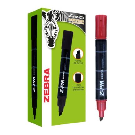 Marcador Permanente Zebra Z-PM Bold Punta Cincel 0.5mm Color Rojo C/12 Pzas
