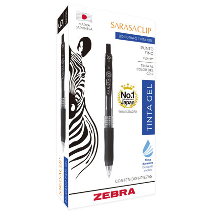 Boligrafo Zebra Sarasa Clip rollerball retractil punto fino 0.5 tinta gel color rojo caja c/6