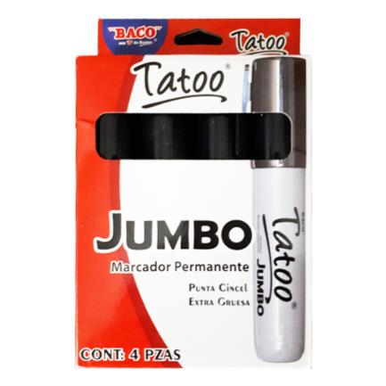 Marcador Permanente Baco Tatoo Jumbo Color Negro C/4 Pzas