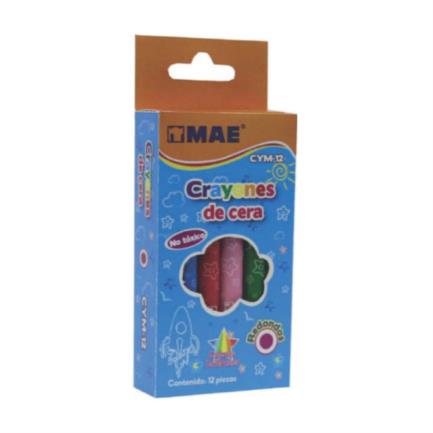 Crayón Escolar Mae Jumbo Redondo de Cera Caja con 12 Colores Diferentes