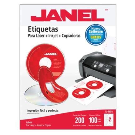 Etiquetas Adhesivas Janel Láser J-5931 CD 117mm Caja 200 Etiquetas X Paquete