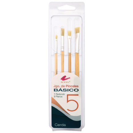 Juego de Pinceles Basico Cerda Corto de Madera No 5 RODIN