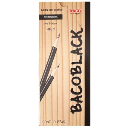 Lápiz Baco Bacoblack Hexagonal Gráfito HB-2 Color Negro C/10 Pzas