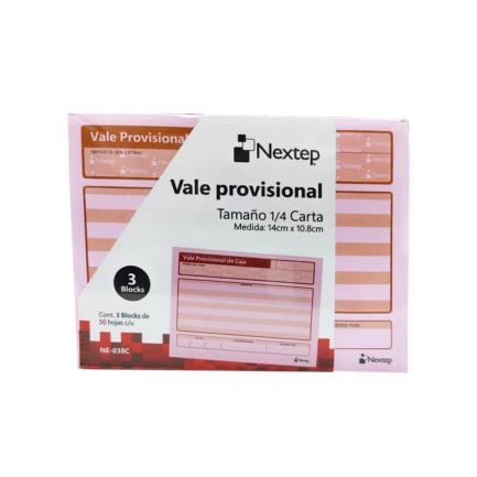 Vale Provisional de Caja Nextep 1/4 Carta 3 Blocks C/50 Cu