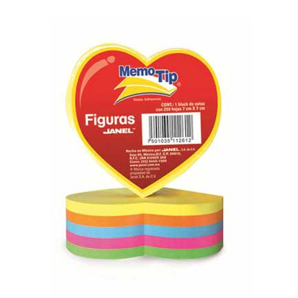Notas adhesivas Janel memo tip corazon 3X3 C/250