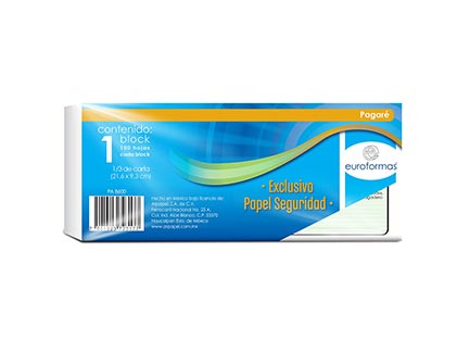 Pagare Euroformas papel seguridad 21.6X9.3 cms 100H