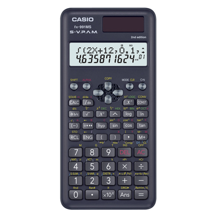 Calculadora Cientifica Casio Mas de 400 Funciones FX-991MS-2 para Preparatoria y Universidad Negra 2 Lineas Svpam