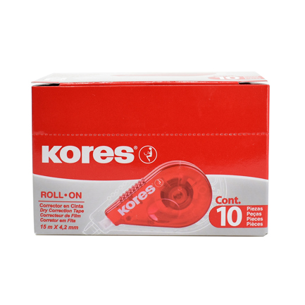 Corrector roll on rojo Kores 15 x 4.2 MTS caja C/10