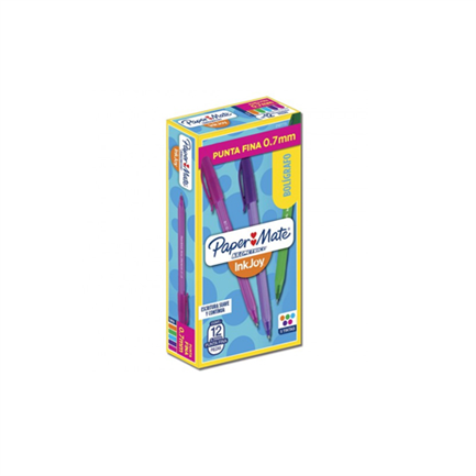 Bolígrafo Papermate InkJoy Kilometrico Punta Fina 0.7mm Colores Surtidos C/12 Pzas