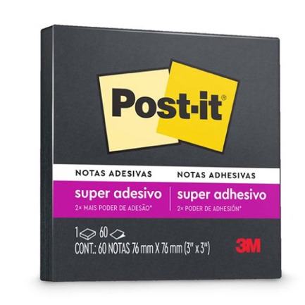 Notas Adhesivas 3M Post it 3X3 C/60 Hojas Color Negro con Super Adhesivo
