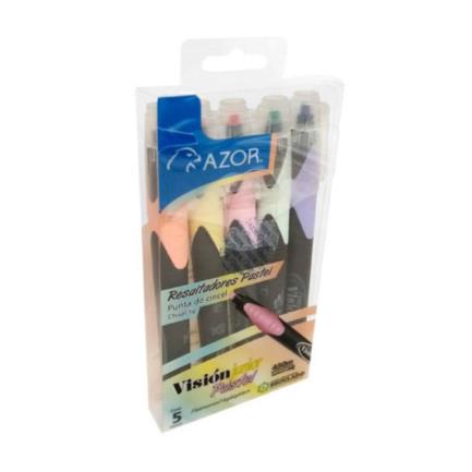 Resaltador Azor Visión Junior Punta Cincel 4mm Colores Pastel Surtidos C/5 PZAS