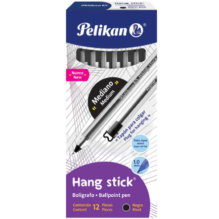 Boligrafo Pelikan Hang Stick Punto Medio 1.0MM Color Negro C/12