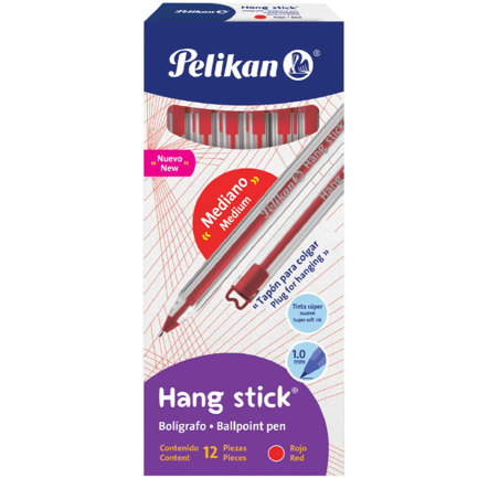 Boligrafo Pelikan Hang Stick Punto Medio 1.00MM Color Rojo C/12