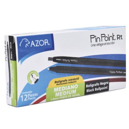 Boligrafo Azor Pin Point RT Retractil Punto Mediano 1.0mm Tinta Negra Caja C/12