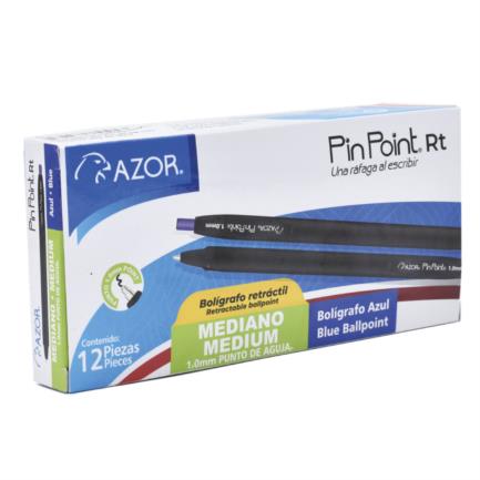 Boligrafo Azor Pin Point RT Retractil Punto Mediano 1.0mm Tinta Azul Caja C/12