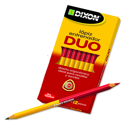 Lapiz dúo DIXON grafito/rojo triangular caja c/12 lapices