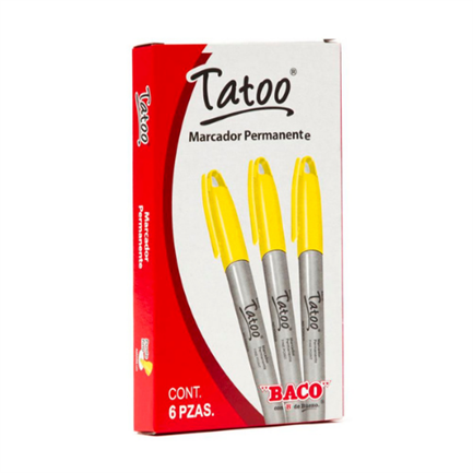 MARCADOR PERM TATOO P/FINO AMARILLO CAJA C/6