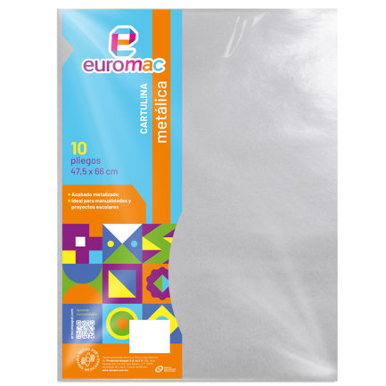 Cartulina Metalica Euromac Plata 47.5 X 66 cms Bolsa c/10 hojas