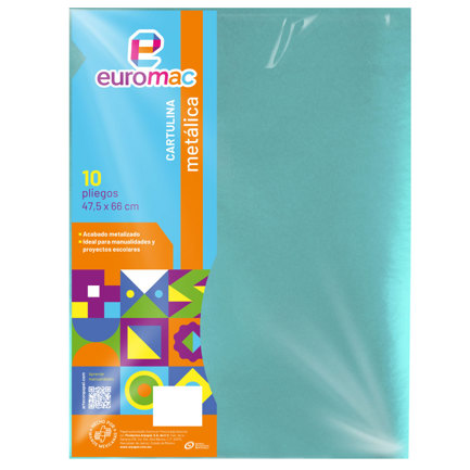 Cartulina Metalica Euromac Azul Turquesa 47.5 X 66 cms Bolsa c/10 hojas