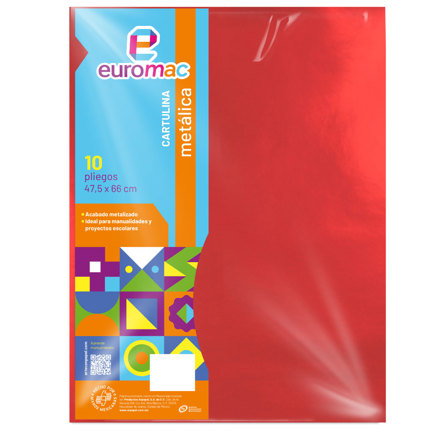 Cartulina Metalica Euromac Rojo 47.5 X 66 cms Bolsa c/10 hojas