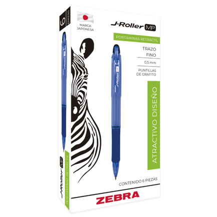 Portaminas Zebra Jroller MP 0.5mm Cuerpo semi Transparente Azul caja c/6
