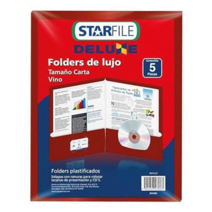 Folder Deluxe StarFile Plastificado Tamaño Carta Color Vino 23.5 x 29.5 cm C/5 Piezas