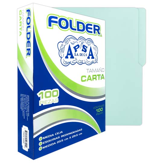 Folder Verde Apsa Tamaño Carta , Paquete con 100 Piezas