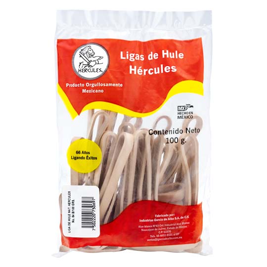 Ligas Hercules de hule natural no. 64. bolsa con 100 gramos