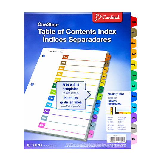 Separador mensual con índice Cardinal carta ene-dic divisiones impresas