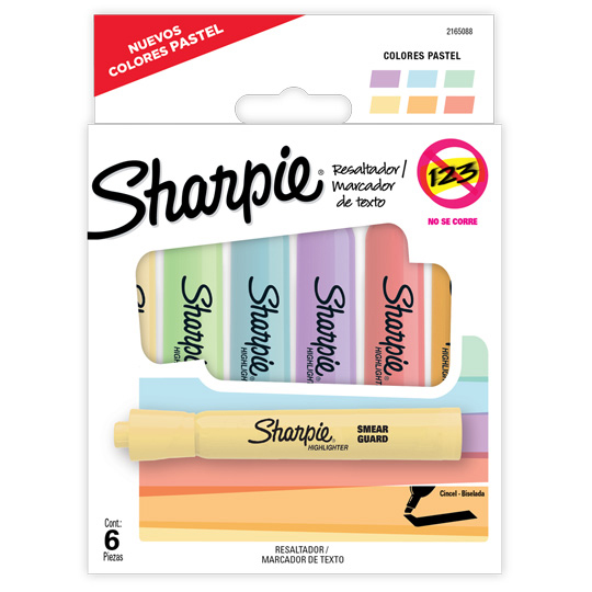 Resaltador Sharpie Tank caja con 6 piezas colores pastel surtidos