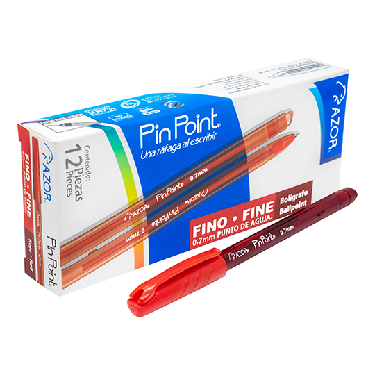 Bolígrafo fino Pin Point 0.7 mm color rojo caja con 12 pzas