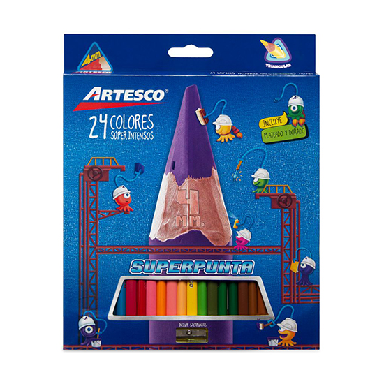 Colores triangulares Artesco largos caja con 24 piezas