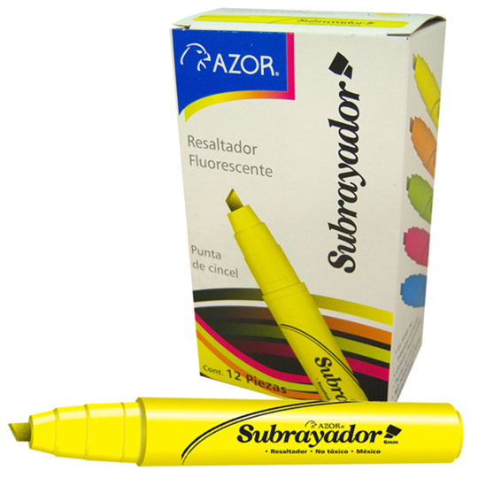 Resaltador de texto Subrayador punta cincel 6 mm color amarillo caja con 12 pzas
