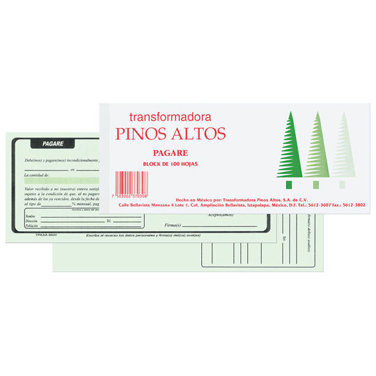 Pagare Pinos Altos block con 100 hojas.