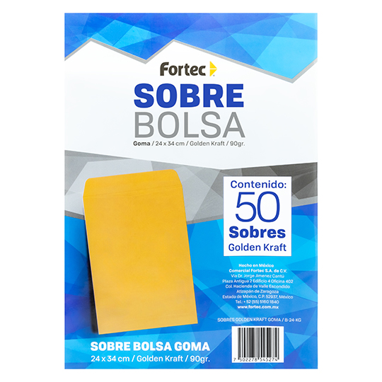 Sobre kraft engomado Fortec oficio caja con 50 piezas
