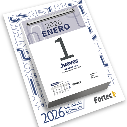 Calendario Exfoliador Fortec 2026 de 9.5x 13.5 cm