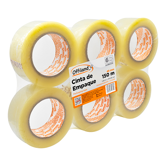 Cinta de empaque uso 040 Offiland transparente 48 mm x 150 m empaque 6 pzas