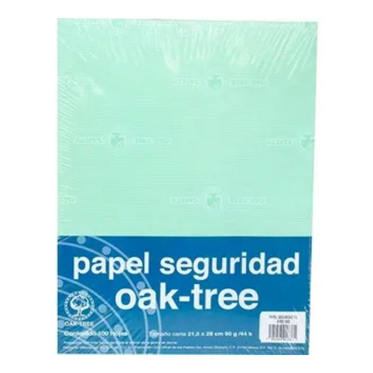 Paquete de Papel Seguridad Oaktree Verde Claro Tamaño Carta 90gr Paquete con 100