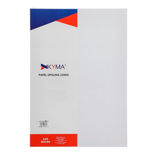 Paquete de Cartulina Opalina Blanco 220gr Kyma, Tamaño Oficio, Paquete 100 Hs