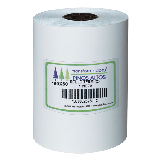 Rollo de papel térmico Pinos Altos 80 x 60 mm caja con 50 rollos a granel