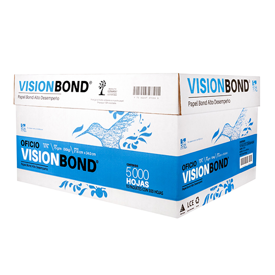 Caja de Papel bond Vision tamaño oficio 97% de blancura 75gr.