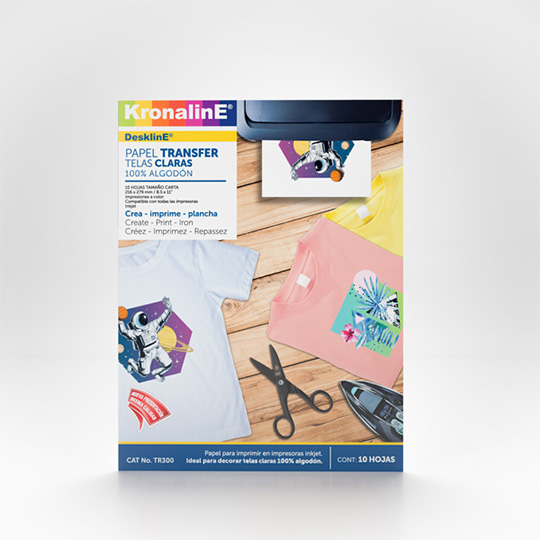 Papel Transfer Kronaline para Tela Clara Tamaño Carta Paquete con 10 Hojas