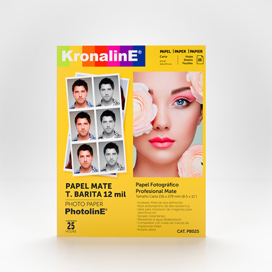 Papel fotografico Kronaline mate t.barita 12mil tamaño carta paquete 25 hojas