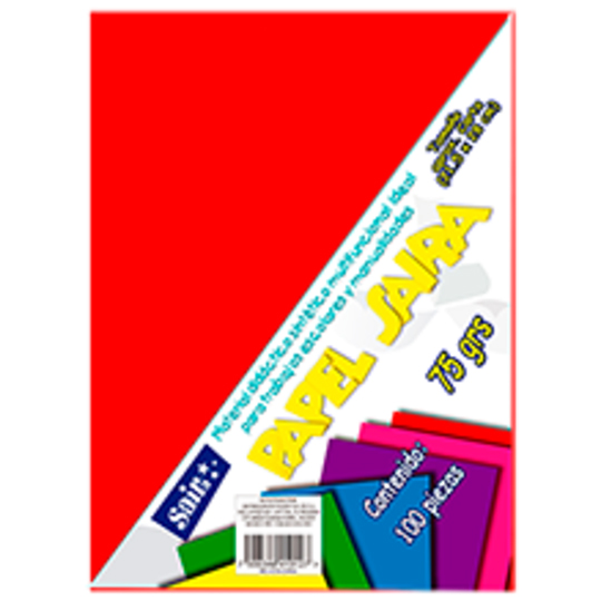 Paquetede de Hojas de Color Saira Tamaño Carta Rojo 75 Grs 100 Hojas